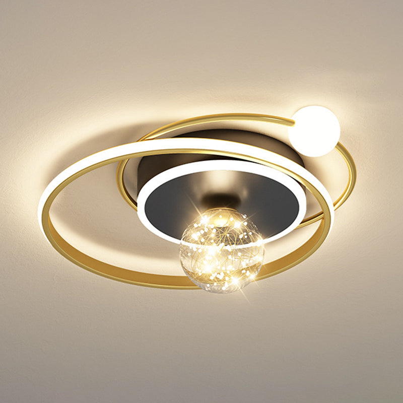 1-Light Black Gold Flush Mount Metal LED Minimalism Ceiling Light Fixture for Bedroom