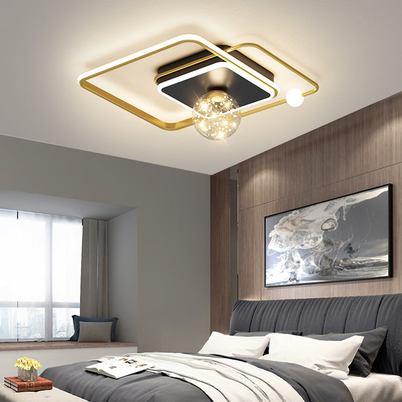 1-Light Black Gold Flush Mount Metal LED Minimalism Ceiling Light Fixture for Bedroom