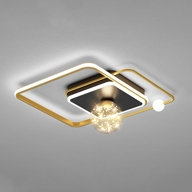 1-Light Black Gold Flush Mount Metal LED Minimalism Ceiling Light Fixture for Bedroom