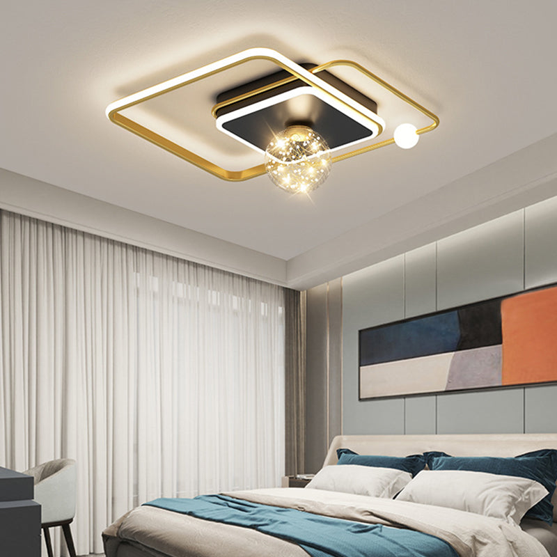 1-Light Black Gold Flush Mount Metal LED Minimalism Ceiling Light Fixture for Bedroom
