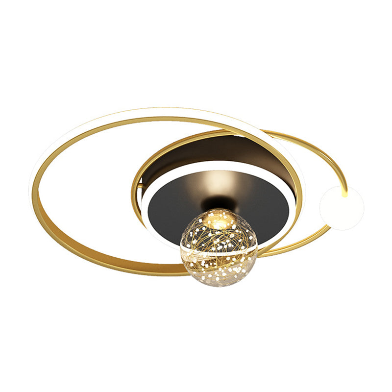 1-Light Black Gold Flush Mount Metal LED Minimalism Ceiling Light Fixture for Bedroom