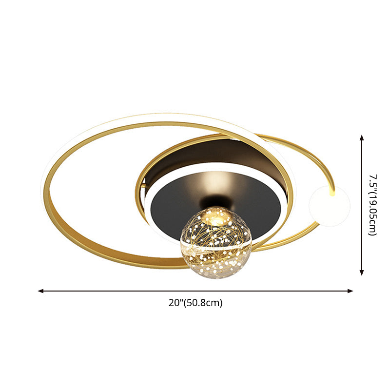 1-Light Black Gold Flush Mount Metal LED Minimalism Ceiling Light Fixture for Bedroom