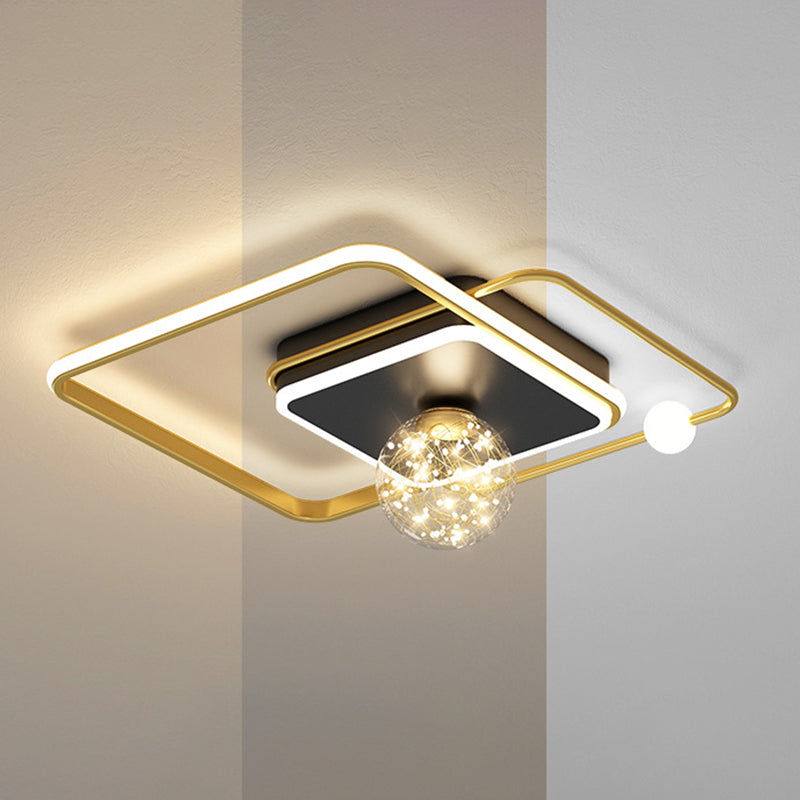 1-Light Black Gold Flush Mount Metal LED Minimalism Ceiling Light Fixture for Bedroom