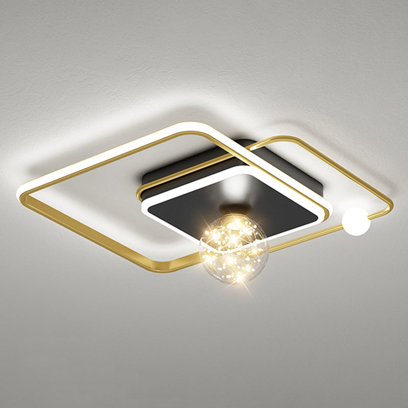 1-Light Black Gold Flush Mount Metal LED Minimalism Ceiling Light Fixture for Bedroom