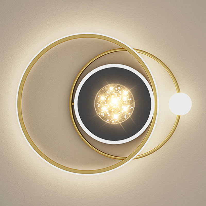 1-Light Black Gold Flush Mount Metal LED Minimalism Ceiling Light Fixture for Bedroom