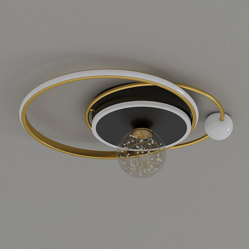 1-Light Black Gold Flush Mount Metal LED Minimalism Ceiling Light Fixture for Bedroom