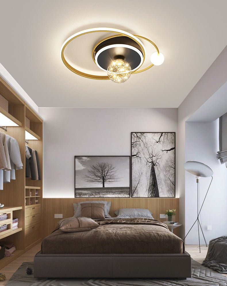 1-Light Black Gold Flush Mount Metal LED Minimalism Ceiling Light Fixture for Bedroom