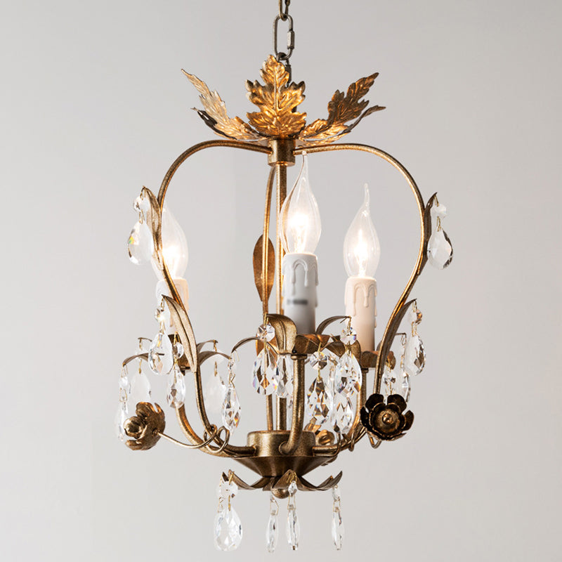 12,2 "breites Vintage Rustikalstil Kristallkronleuchter Licht 3 Licht Metallic Blatt dekoratives Schlafzimmer Anhänger Licht in Gold
