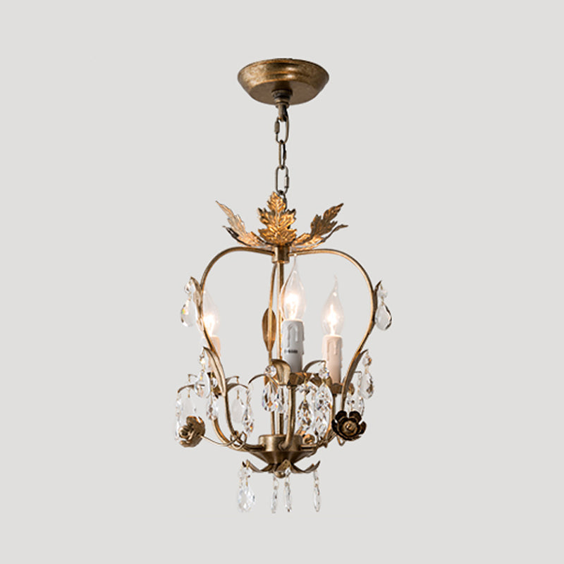 12,2 "breites Vintage Rustikalstil Kristallkronleuchter Licht 3 Licht Metallic Blatt dekoratives Schlafzimmer Anhänger Licht in Gold