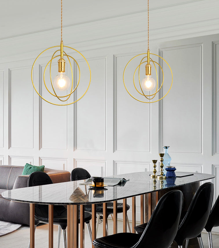 Comedor geométrico Luz de lámpara colgante de estilo loft techo colgante de oro de metal