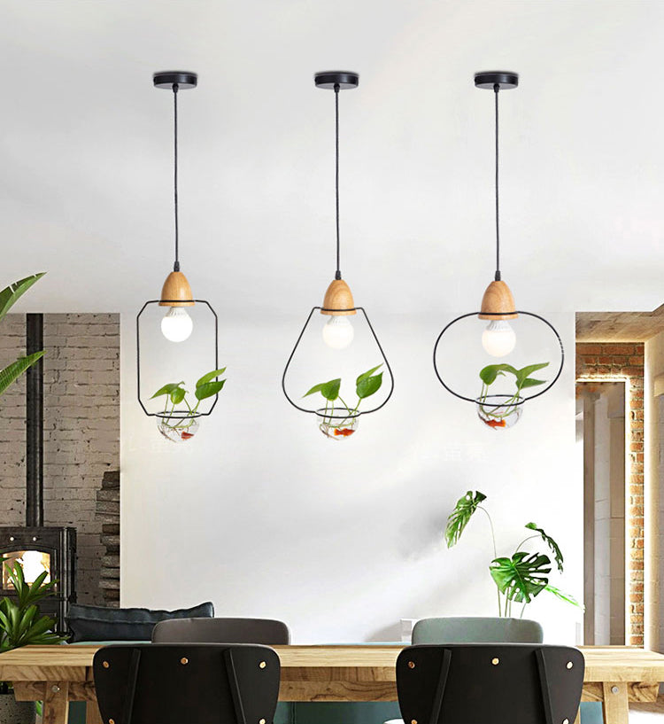 Luce sospesa in stile nordico con piatto di pianta di vetro piatto a sospensione creativa (senza piante)