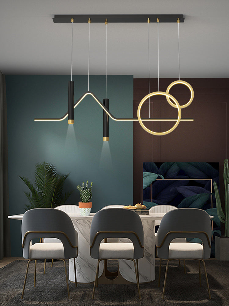 Aluminium LED Linear Pendant Light in Modern Concise Style Wrought Iron Island Light in Black and Gold