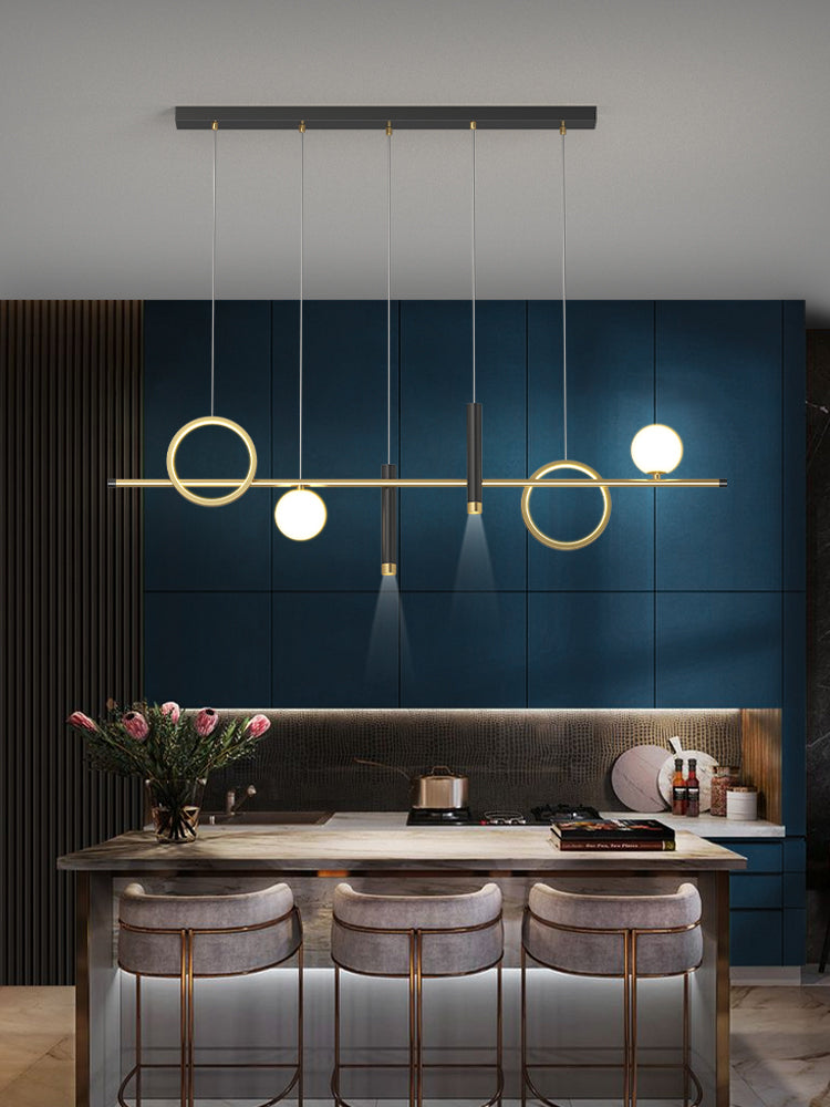 Aluminium LED Linear Pendant Light in Modern Concise Style Wrought Iron Island Light in Black and Gold