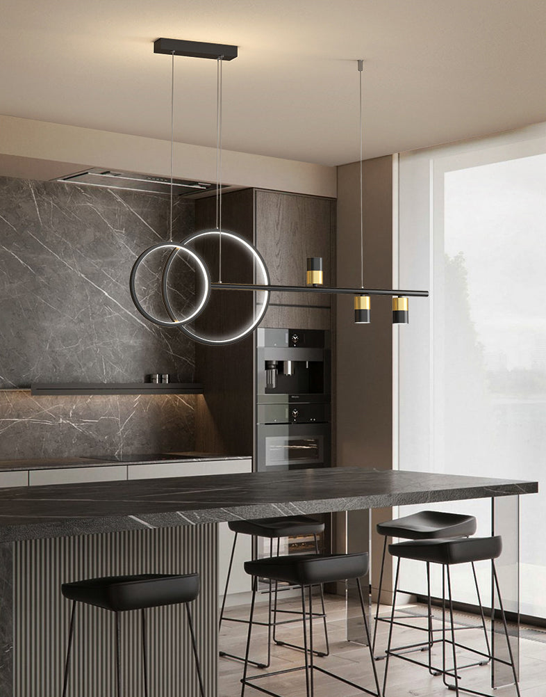 Black and Gold LED Island Pendant Light in Modern Creative Style Wrought Iron Linear Hanging Light with Acrylic Shade