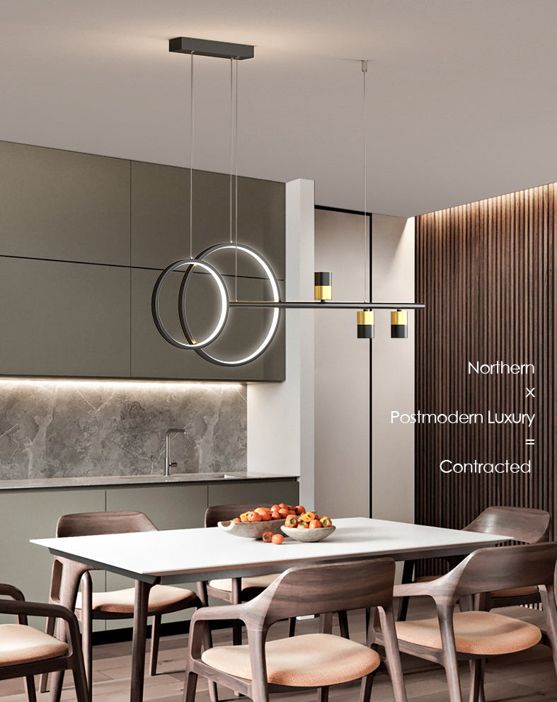 Black and Gold LED Island Pendant Light in Modern Creative Style Wrought Iron Linear Hanging Light with Acrylic Shade