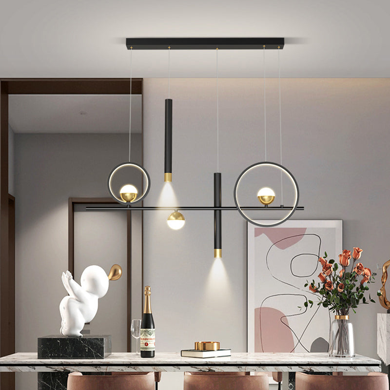 Luce a sospensione dell'isola a led nera nella moderna luce a sospensione lineare in alluminio in alluminio con ombra silicone