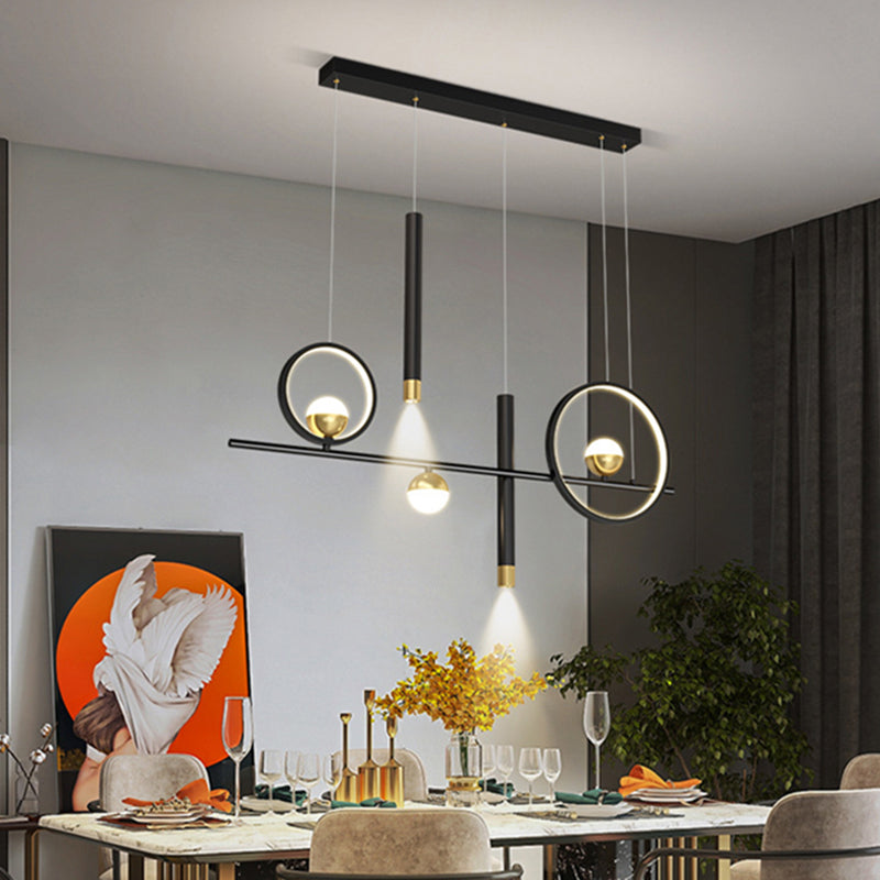 Luce a sospensione dell'isola a led nera nella moderna luce a sospensione lineare in alluminio in alluminio con ombra silicone