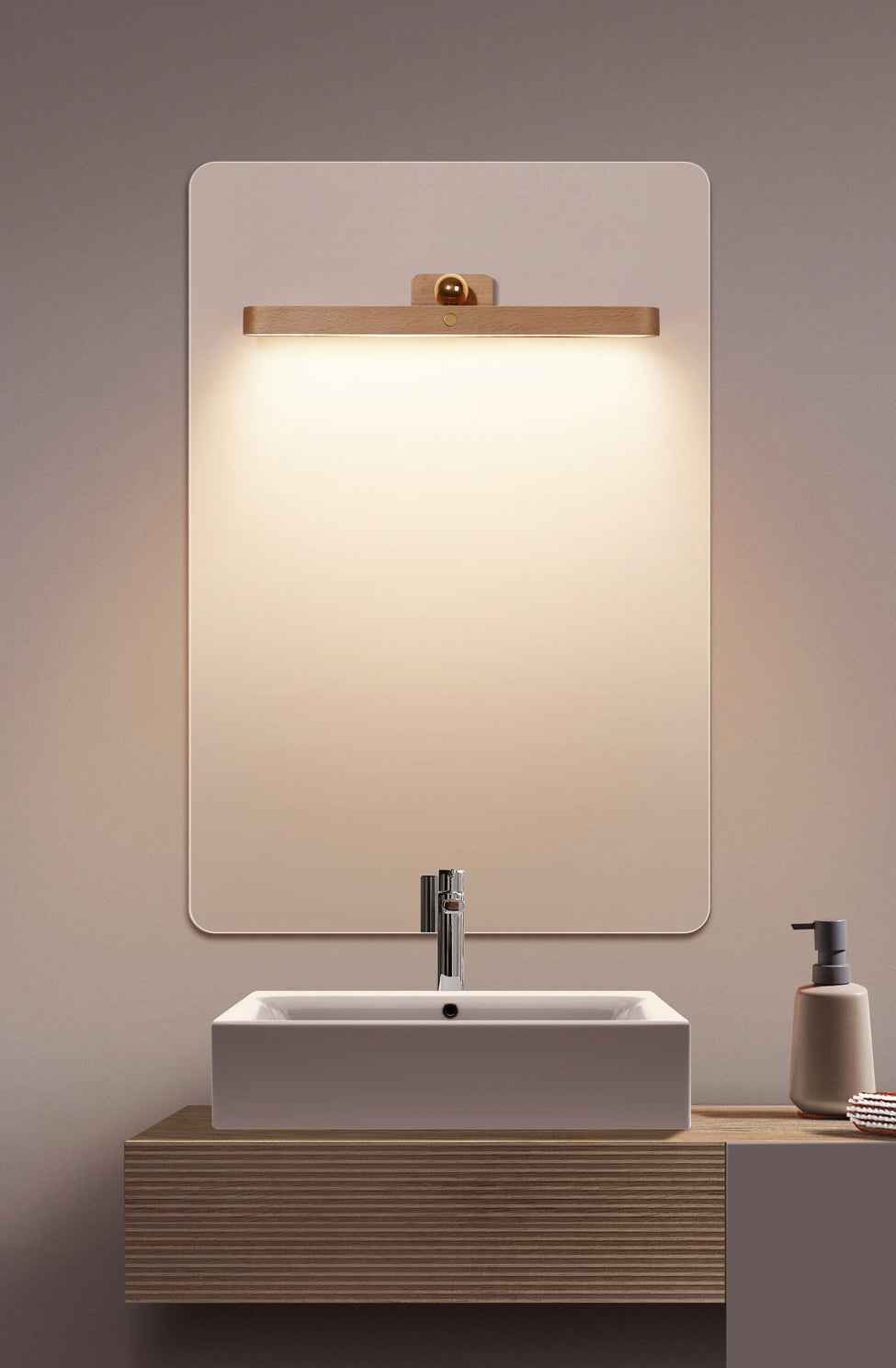 Simplicity Elongated Vanity Mirror Lights Wood Wall Light Fixtures for Bathroom