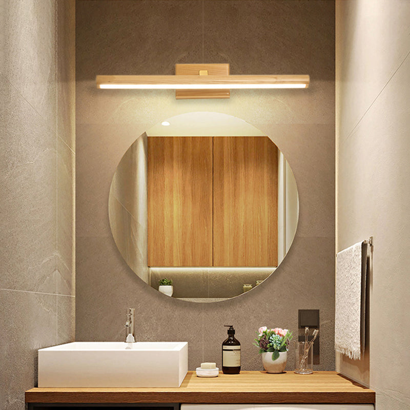Simplicity Elongated Vanity Mirror Lights Wood Wall Light Fixtures for Bathroom