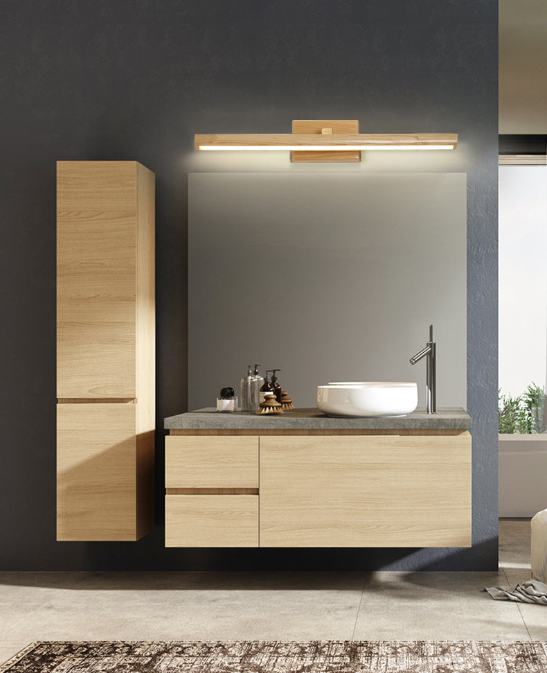 Simplicity Elongated Vanity Mirror Lights Wood Wall Light Fixtures for Bathroom