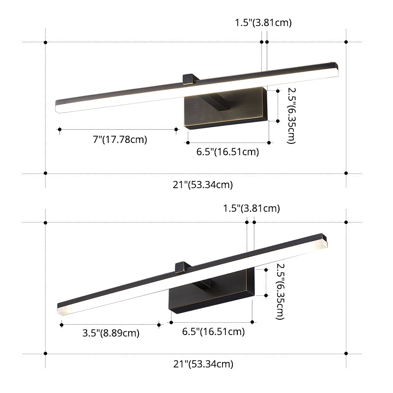 Modern Minimalist Style Linear Wall Mounted Vanity Lights Copper Flush Mount Wall Sconce for Bathroom