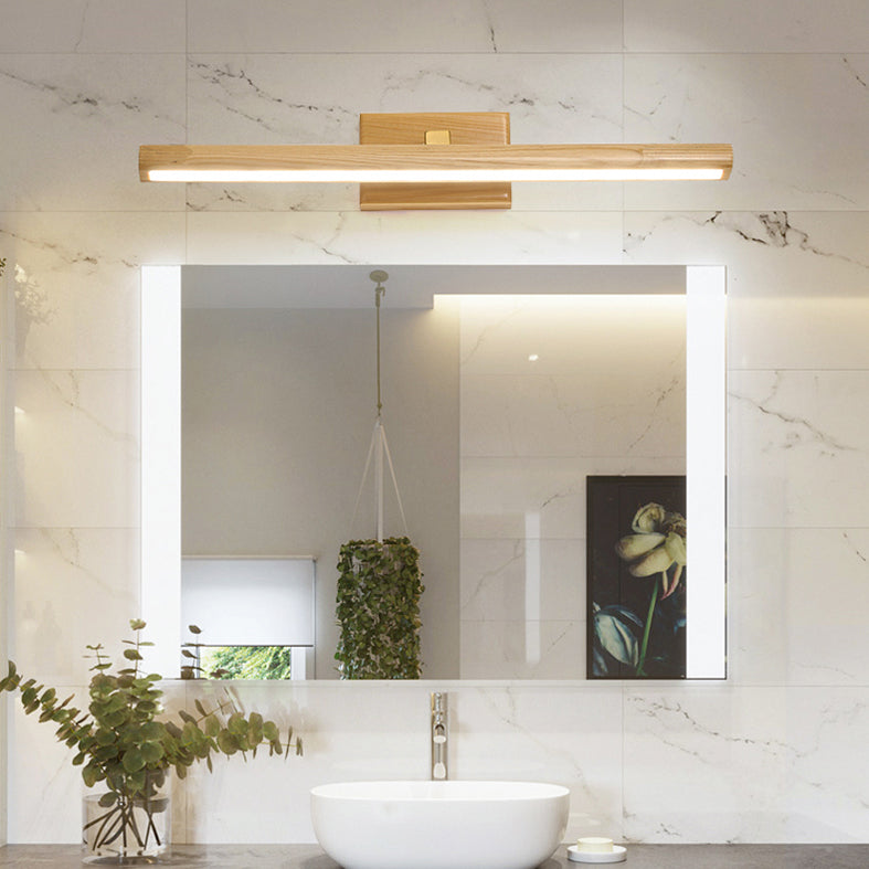 Simplicity Elongated Vanity Mirror Lights Wood Wall Light Fixtures for Bathroom