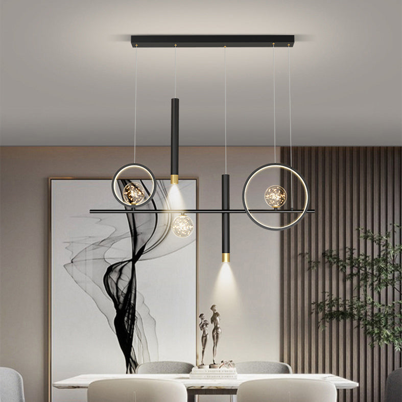 Luce a sospensione dell'isola a led nera nella moderna luce a sospensione lineare in alluminio in alluminio con ombra silicone