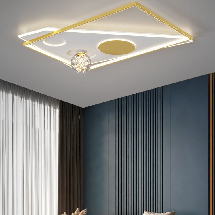 Modern Luxury Style Spherical Flush Mount Ceiling Light Fixtures Glass Flushmount Lighting in Gold Finish