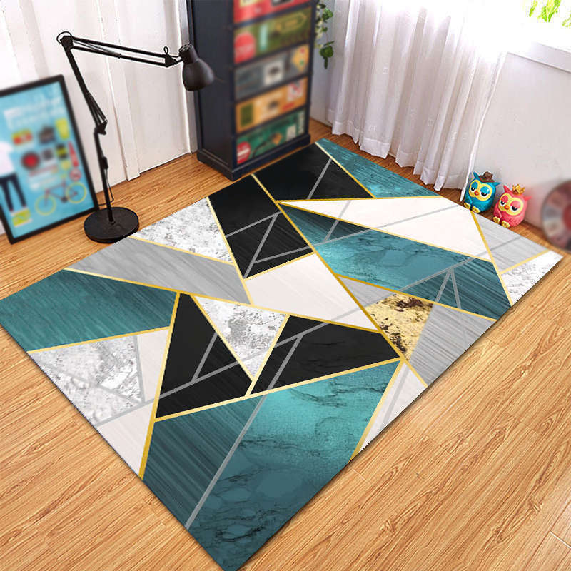 Color Mixed Home Decoration Carpet Simple Geometric Splicing Printed Area Rug Polyester with Non-Slip Backing Rug