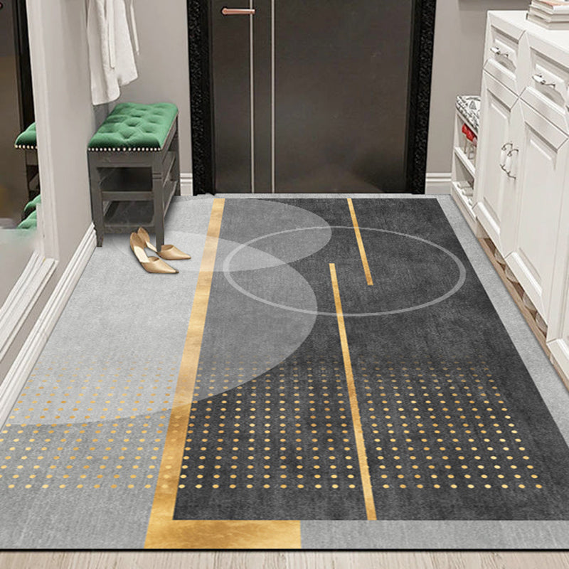 Dark Tone Simplicity Area Carpet Polyester Metal Lines Indoor Rug Anti-Slip Backing Carpet for Living Room