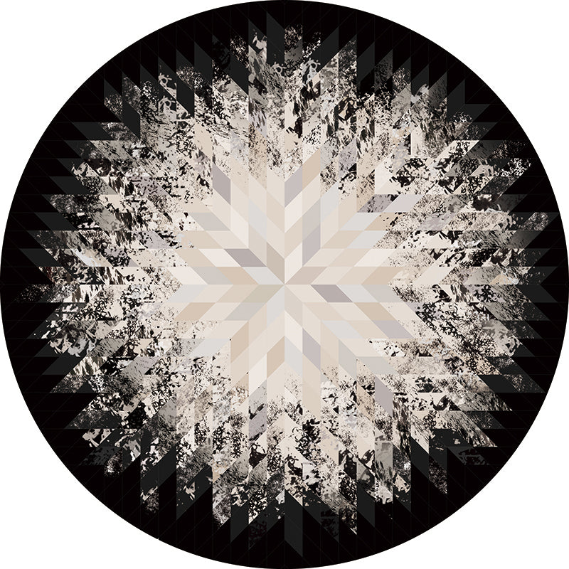 Round Black Tone Casual Indoor Rug Polyester Lines Print Rug Non-Slip Backing Indoor Rug for Living Room
