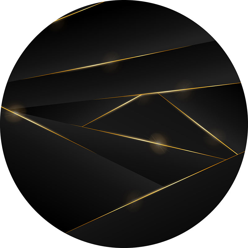 Round Black Tone Casual Indoor Rug Polyester Lines Print Rug Non-Slip Backing Indoor Rug for Living Room