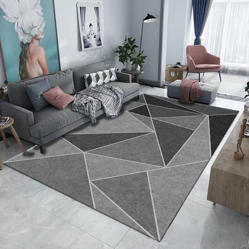 Grey Tone Modern Area Rug Polyester Geometric Splicing Print Rug Non-Slip Backing Indoor Rug for Living Room