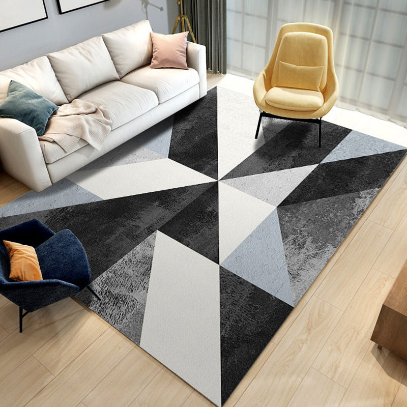 Green Tone Modern Indoor Rug Polyester Geometric Splicing Print Carpet Easy Care Rug for Home Decoration