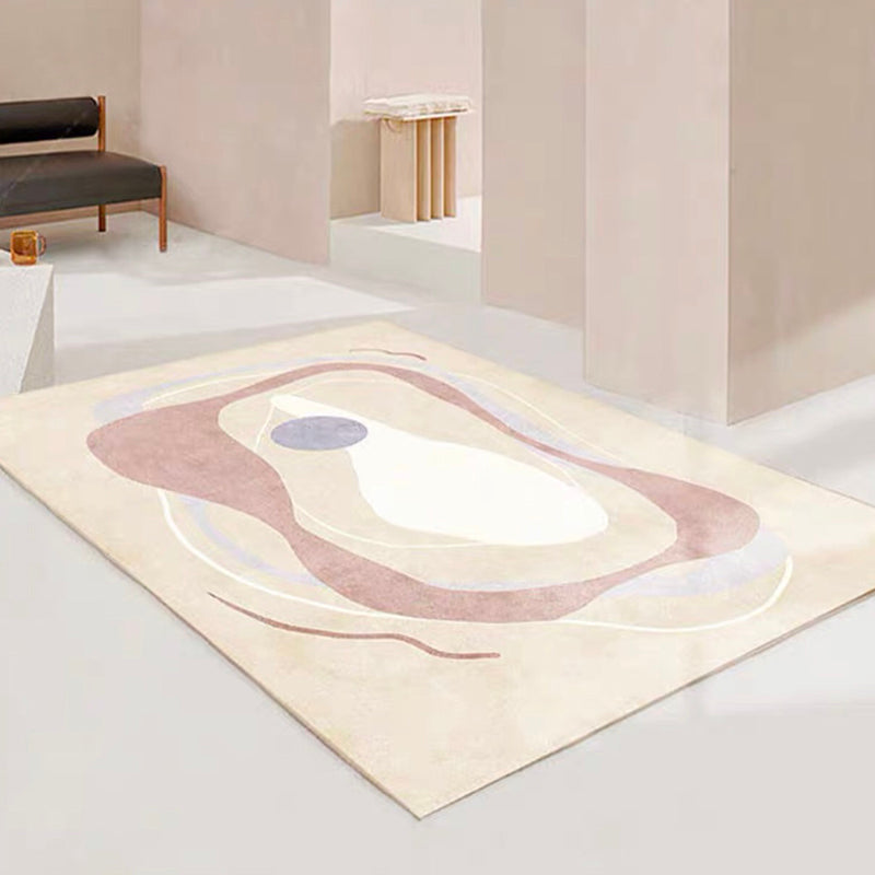 Light Color Abstract Lines Print Rug Polyester Casual Carpet Non-Slip Backing Indoor Rug for Living Room