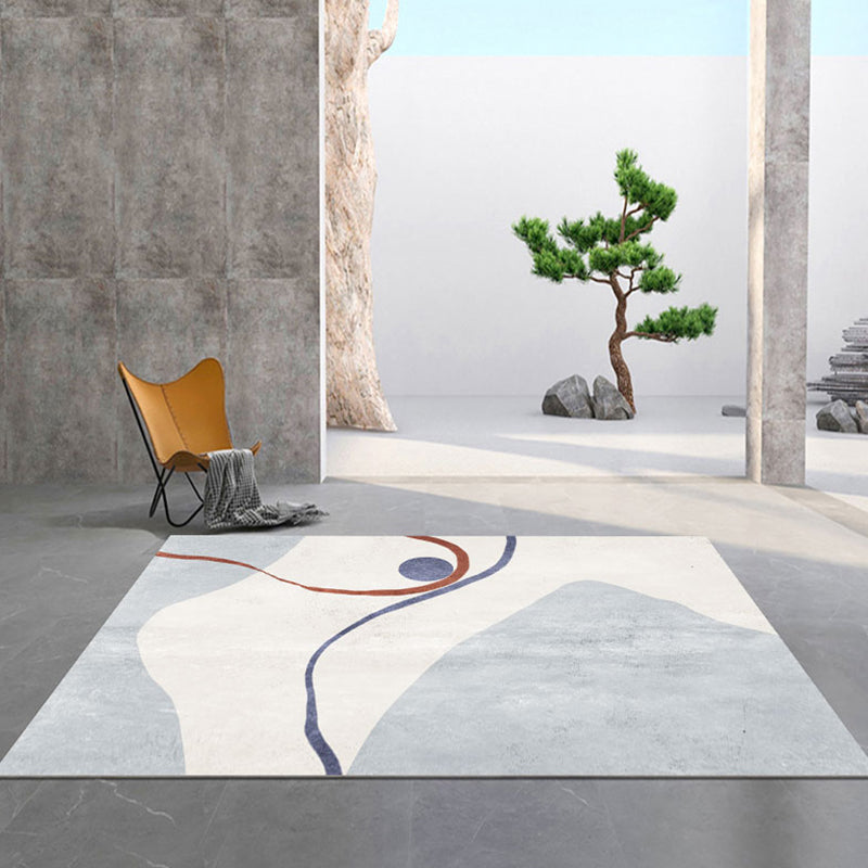 Light Color Abstract Lines Print Rug Polyester Casual Carpet Non-Slip Backing Indoor Rug for Living Room