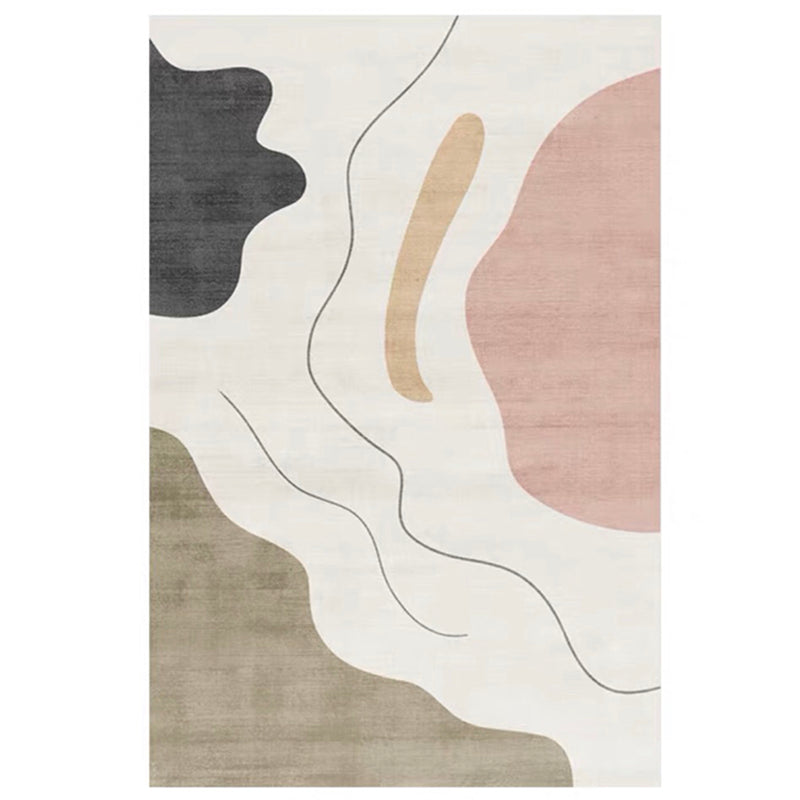 Light Color Abstract Lines Print Rug Polyester Casual Carpet Non-Slip Backing Indoor Rug for Living Room