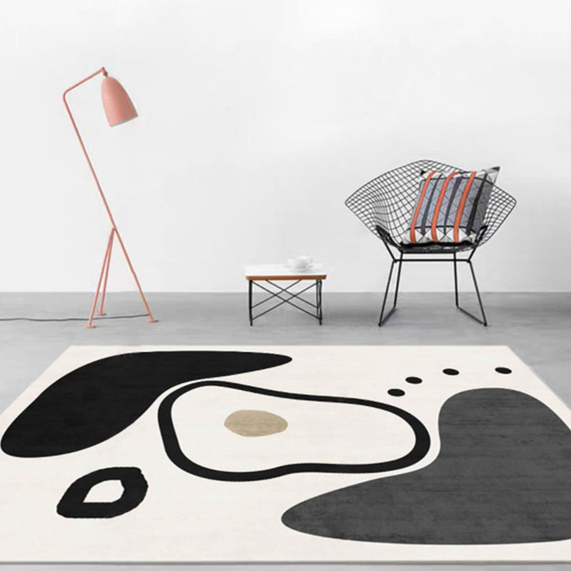 Simple Solid Color Modern Rug Polyester Color Block Splicing Area Rug Non-Slip Backing Carpet for Living Room