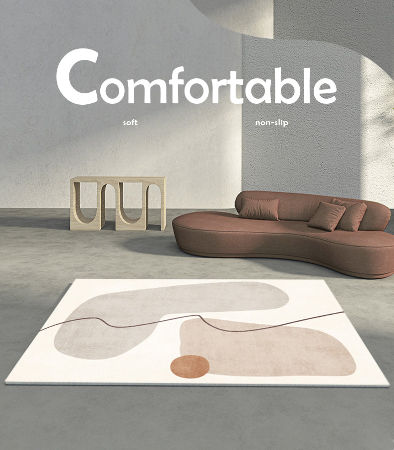 Apricot Tone Modern Indoor Rug Polyester Abstractic Print Carpet Easy Care Rug for Home Decoration