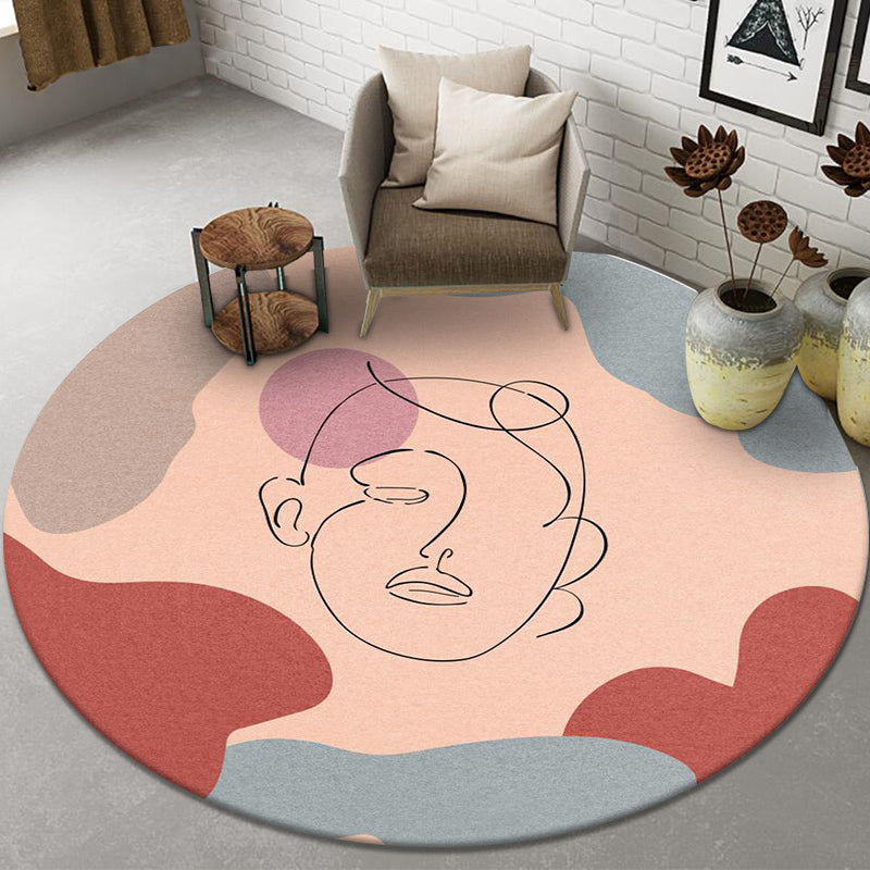 Round Light Color Abstract Lines Print Rug Polyester Modern Anti-Slip Backing Indoor Rug for Living Room