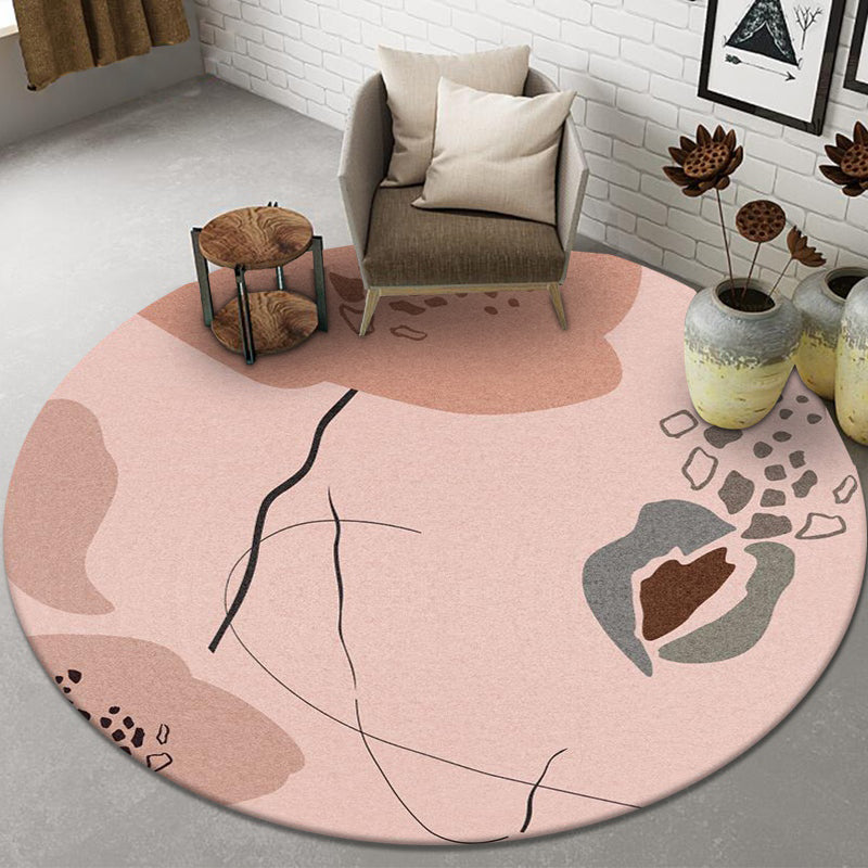 Round Light Color Abstract Lines Print Rug Polyester Modern Anti-Slip Backing Indoor Rug for Living Room