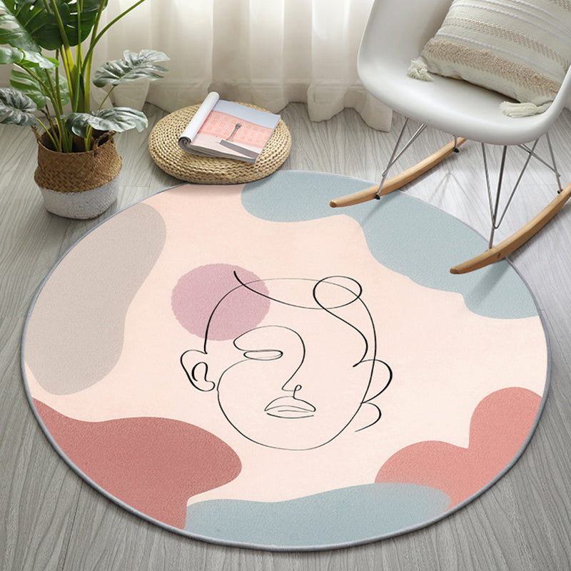 Round Light Color Abstract Lines Print Rug Polyester Modern Anti-Slip Backing Indoor Rug for Living Room