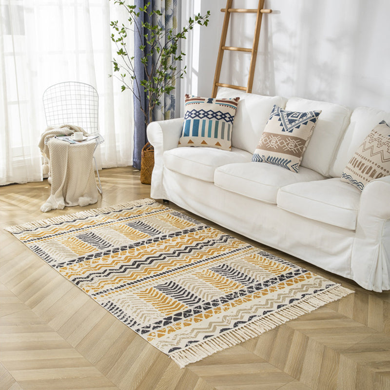 Tapis imprimé américain coloré avec tapis lavable à la frange antique en coton antique