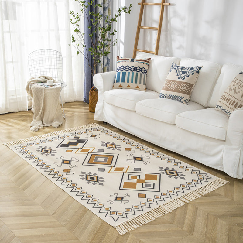 Tapis imprimé américain coloré avec tapis lavable à la frange antique en coton antique
