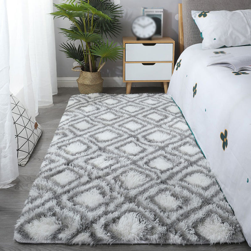 Aesthetic Contemporary Tartan Rug Simplicity Shag Polyester Area Rug Easy Care Stain Resistant Area Carpet for Bedroom