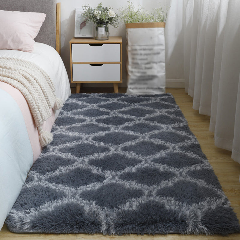 Aesthetic Contemporary Tartan Rug Simplicity Shag Polyester Area Rug Easy Care Stain Resistant Area Carpet for Bedroom