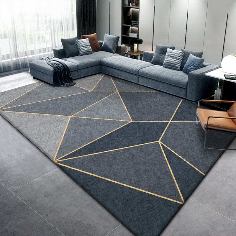 Simple Grey Tone Modern Rug Polyester Geometric Pattern Area Rug Non-Slip Backing Carpet for Living Room