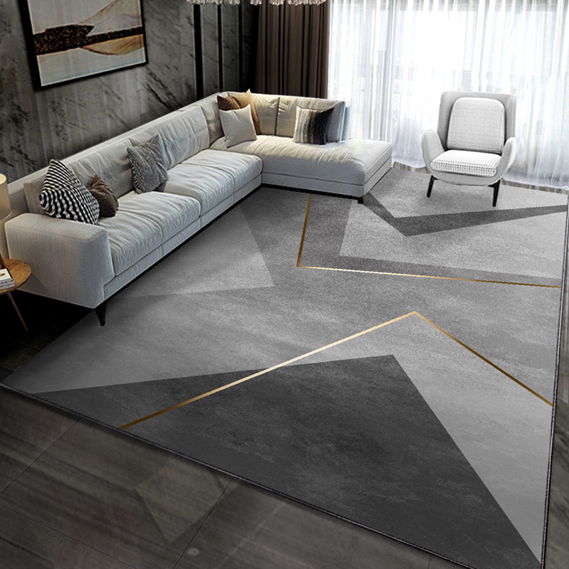 Simple Grey Tone Modern Rug Polyester Geometric Pattern Area Rug Non-Slip Backing Carpet for Living Room
