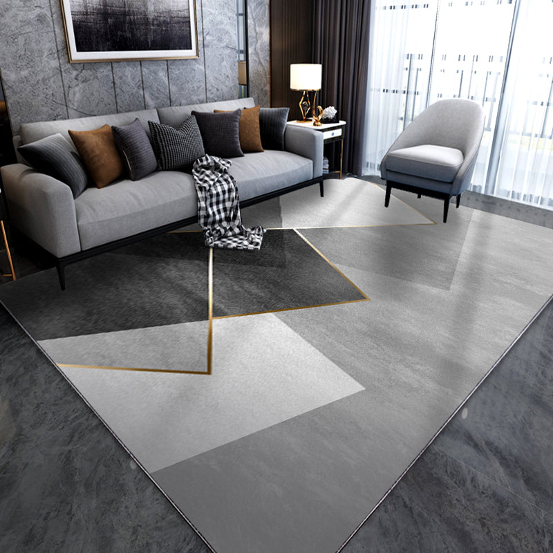 Simple Grey Tone Modern Rug Polyester Geometric Pattern Area Rug Non-Slip Backing Carpet for Living Room