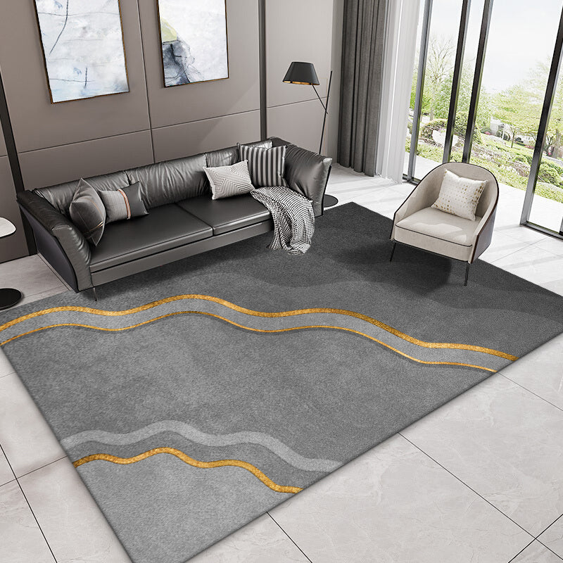 Simple Grey Tone Luxury Rug Polyester Geometric Splicing Pattern Area Rug Non-Slip Backing Carpet for Living Room